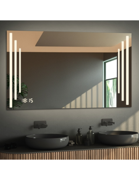 Obdĺžnikové kúpeľňové zrkadlo s digitálnymi hodinami - ALIS LED PREMIUM