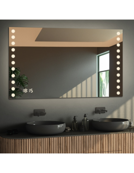 Obdĺžnikové kúpeľňové zrkadlo s digitálnymi hodinami - OLIWIA LED PREMIUM