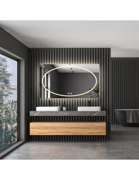 Obdĺžnikové kúpeľňové zrkadlo s digitálnymi hodinami - MELISA LED PREMIUM