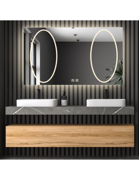 Obdĺžnikové kúpeľňové zrkadlo s digitálnymi hodinami - MELISA II LED PREMIUM