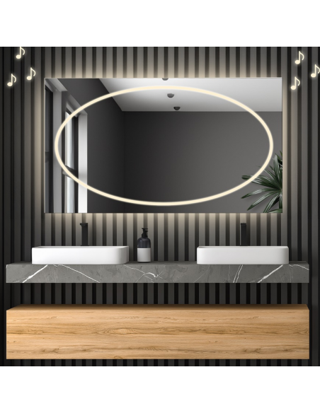 Obdĺžnikové kúpeľňové zrkadlo s reproduktorom bluetooth - MELISA LED PREMIUM
