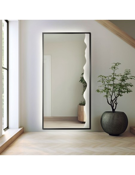 Dekoratívne zrkadlo v čiernom MDF ráme s osvetlením - WIENA V LED RÁME