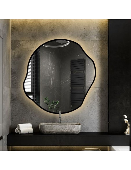 Organicky tvarované zrkadlo v ráme s osvetlením - CYRKON V LED RÁME