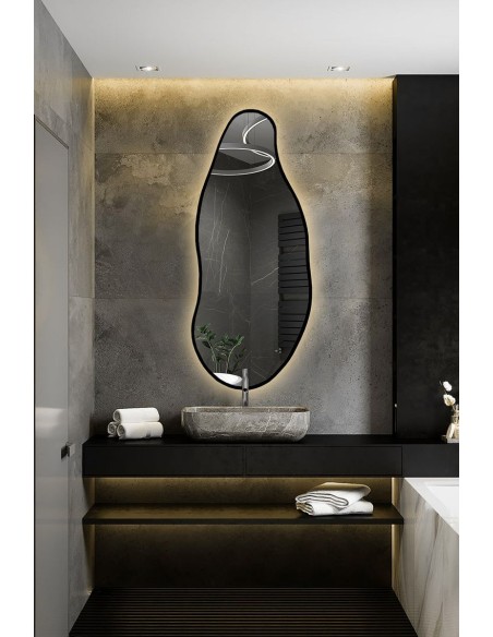 Zrkadlo s organickým tvarom v ráme s osvetlením - BARYT V LED RÁME