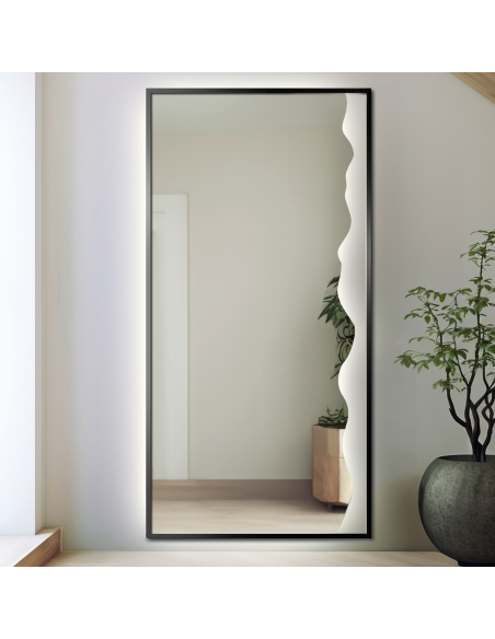 Dekoratívne zrkadlo v čiernom MDF ráme s osvetlením - WIENA V LED RÁME