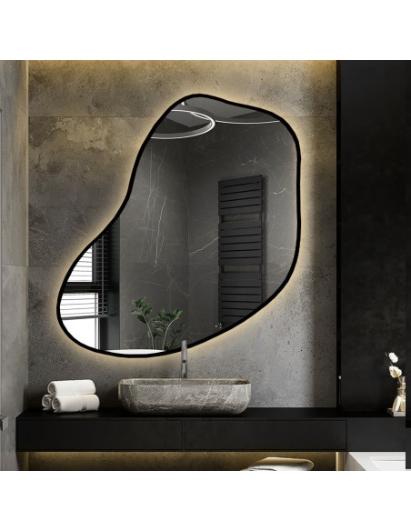 Zrkadlo s organickým tvarom v ráme so svetelným podsvietením - KWARC V RÁME LED