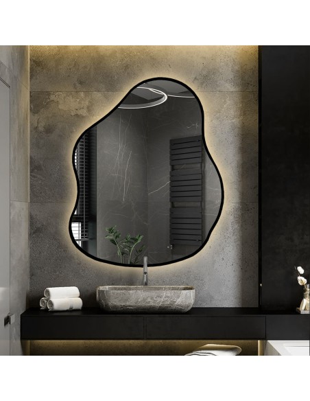 Zrkadlo s organickým tvarom v ráme so svetlom - STONE V RÁME LED