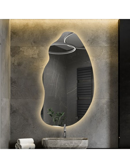 Zrkadlo s organickým tvarom v ráme so svetlom - TOPAZ LED