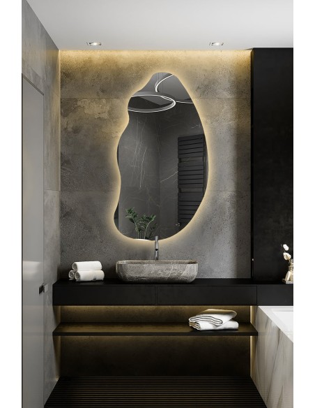 Zrkadlo s organickým tvarom v ráme so svetlom - TOPAZ LED