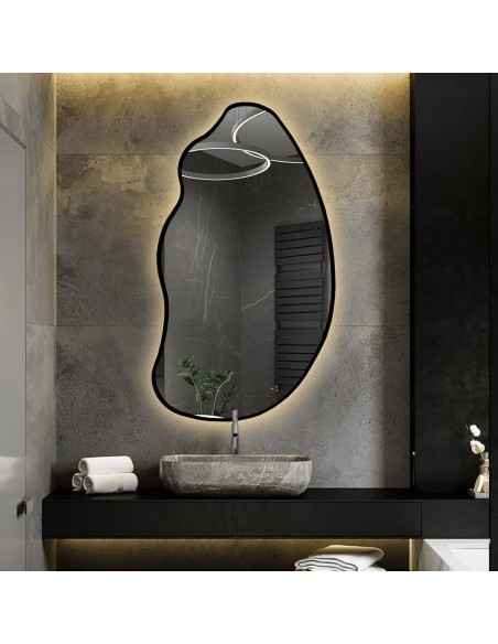 Zrkadlo s organickým tvarom v ráme so svetlom - TOPAZ V RÁME LED