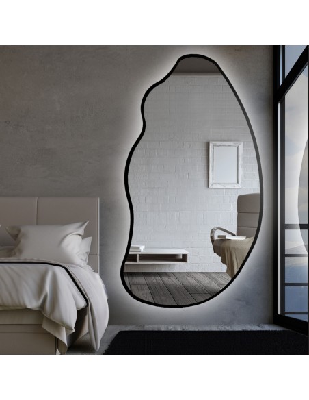 Zrkadlo s organickým tvarom v ráme so svetlom - TOPAZ V RÁME LED