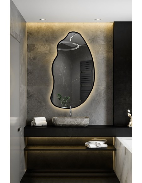 Zrkadlo s organickým tvarom v ráme so svetlom - TOPAZ V RÁME LED