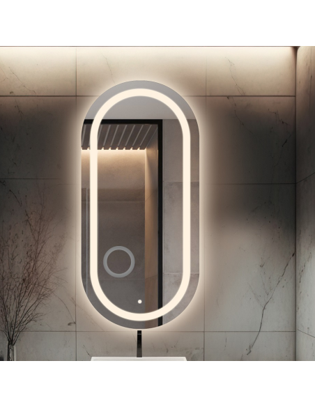 Kúpeľňové oválne zrkadlo so zoom zrkadlom a vypínačom - HOLI LED PREMIUM