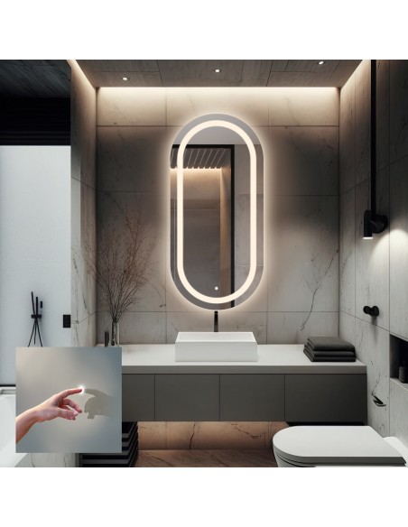 Kúpeľňové oválne zrkadlo s vypínačom - HOLI LED PREMIUM