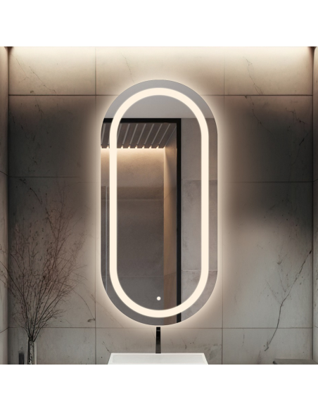 Kúpeľňové oválne zrkadlo s vypínačom - HOLI LED PREMIUM