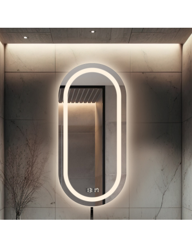 Kúpeľňové oválne zrkadlo s digitálnym...