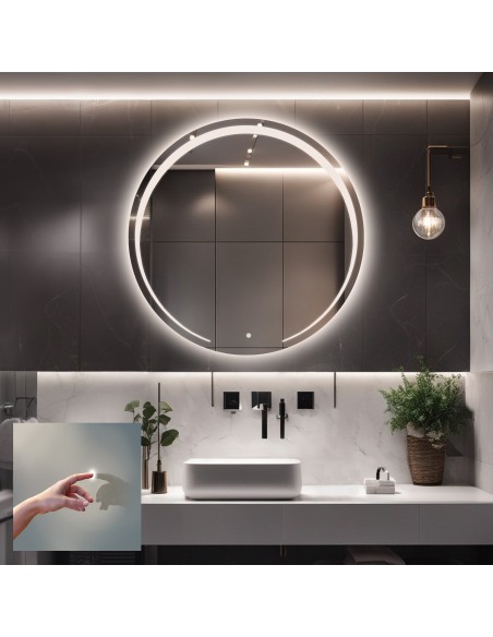 Kúpeľňové okrúhle zrkadlo s vypínačom - NELA LED PREMIUM