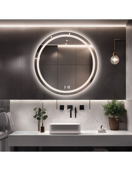 Kúpeľňové okrúhle zrkadlo s digitálnym hodinami - MAIA LED PREMIUM