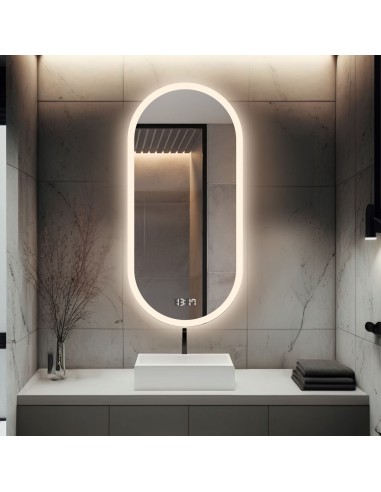 Kúpeľňové oválne zrkadlo s digitálnym...