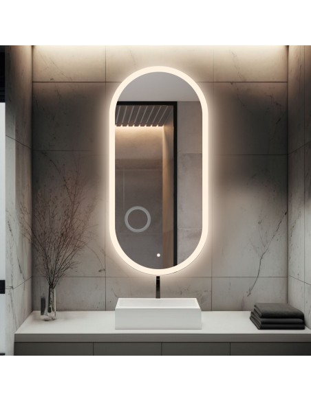 Kúpeľňové oválne zrkadlo so zoom zrkadlom a vypínačom - ROMI LED PREMIUM