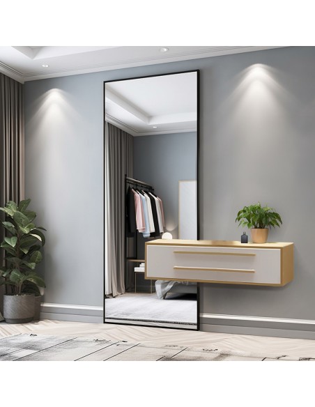 Moderné veľké zrkadlo v drevenom ráme s výrezom pre skrinku 1503