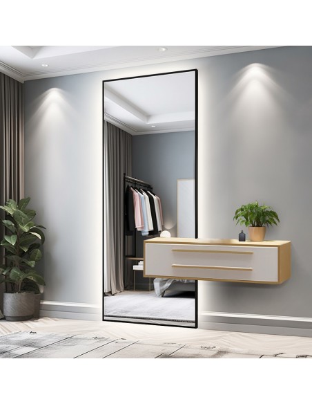Moderné zrkadlo v ráme s výrezom na skrinku s LED podsvietením 1503