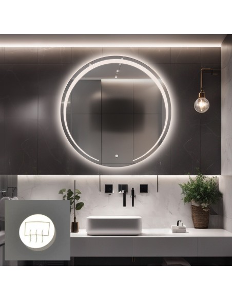 Kúpeľňové okrúhle zrkadlo s antiparnou podložkou - NELA LED PREMIUM