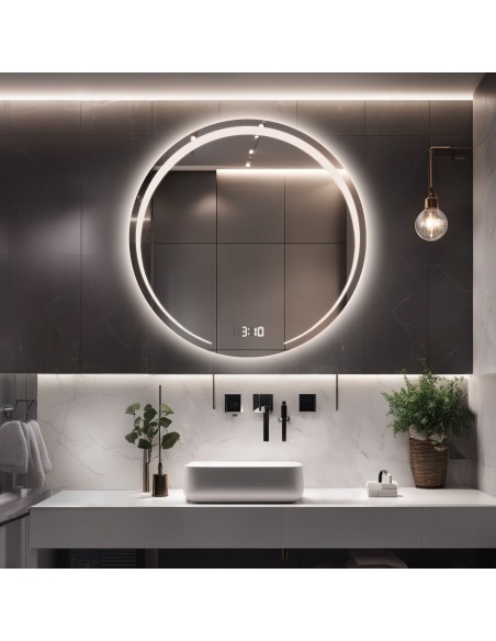 Kúpeľňové okrúhle zrkadlo s digitálnymi hodinami - NELA LED PREMIUM
