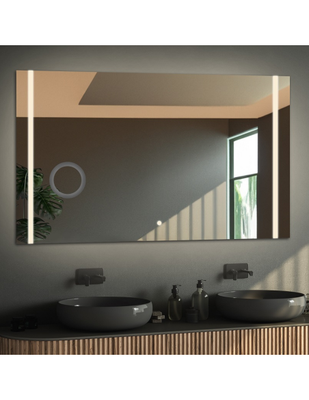 Kúpeľňové obdĺžnikové zrkadlo so zoom zrkadlom a vypínačom - FLAWIA LED PREMIUM