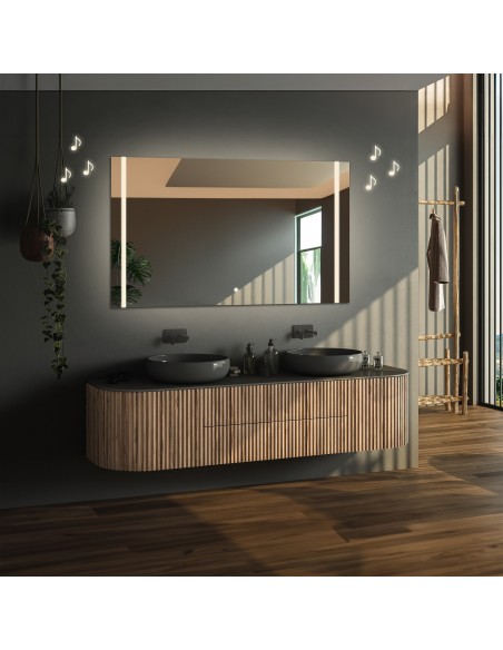 Kúpeľňové obdĺžnikové zrkadlo s Bluetooth reproduktorom a vypínačom - FLAWIA LED PREMIUM