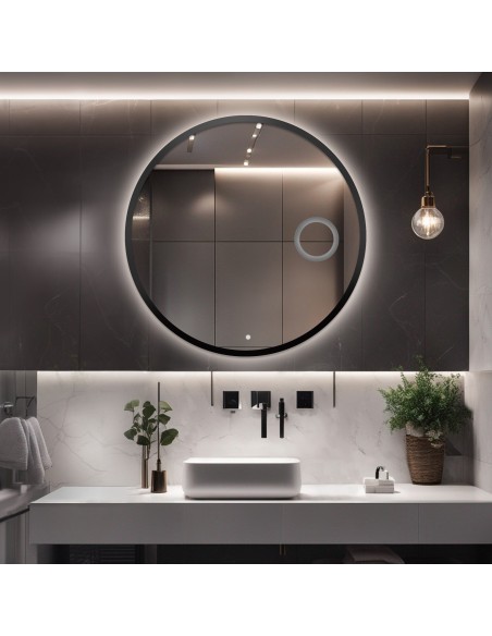 Kúpeľňové okrúhle zrkadlo v rámiku so zoom zrkadlom a vypínačom - OTTO LED PREMIUM