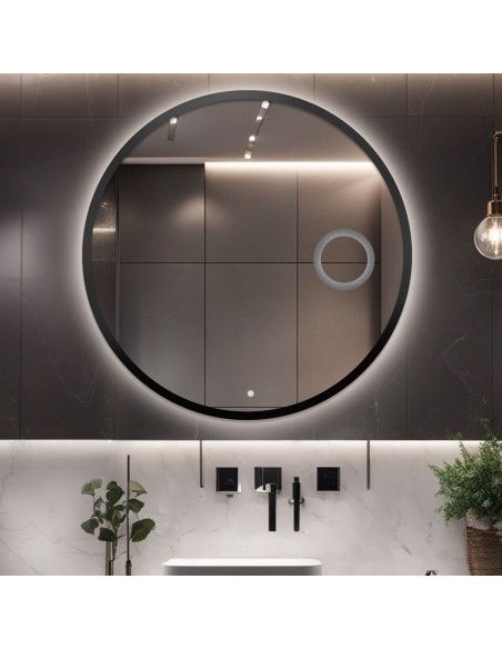Kúpeľňové okrúhle zrkadlo v rámiku so zoom zrkadlom a vypínačom - OTTO LED PREMIUM