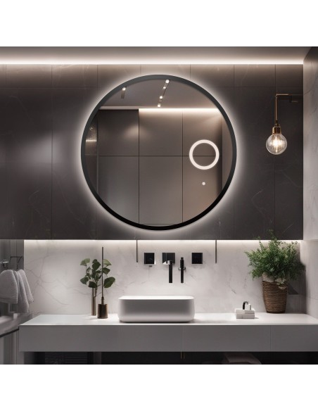 Kúpeľňové okrúhle zrkadlo v rámiku s led zoom zrkadlom - OTTO LED PREMIUM