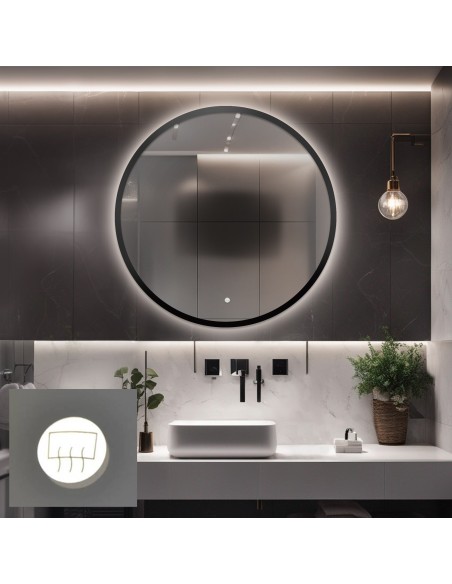 Kúpeľňové okrúhle zrkadlo v rámiku s antiparnou podložkou - OTTO LED PREMIUM