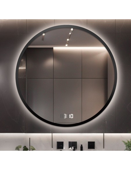 Kúpeľňové okrúhle zrkadlo v rámiku s hodinami - OTTO LED PREMIUM