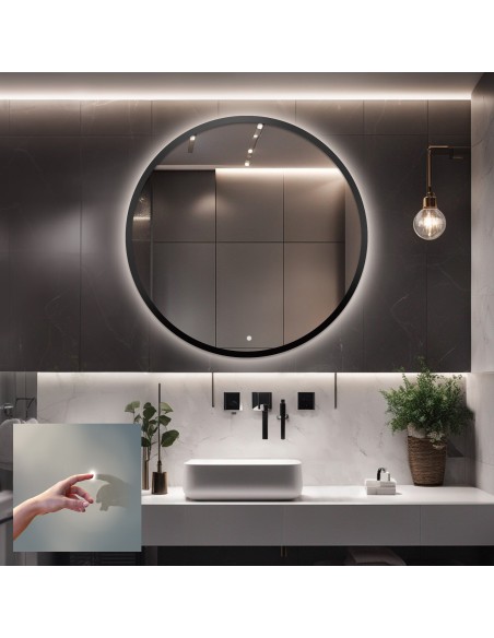 Kúpeľňové okrúhle zrkadlo v rámiku s vypínačom - OTTO LED PREMIUM