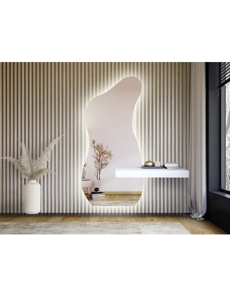 Zrkadlo s nepravidelným tvarom s výrezom pre skrinku so svietením - ANGELIT LED