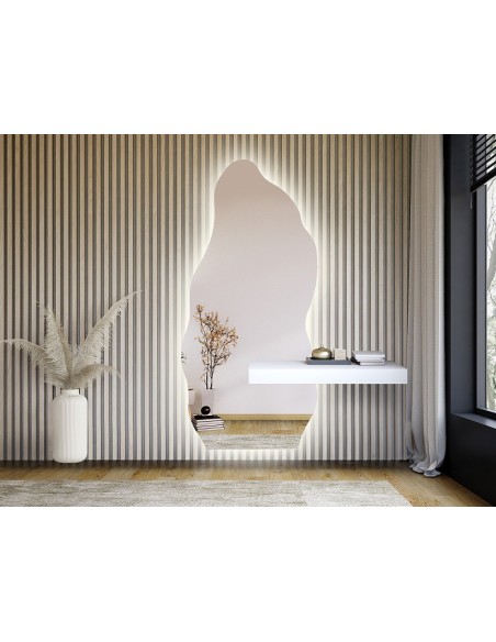 Zrkadlo s nepravidelným tvarom s výrezom pre skrinku so svietením - AURO 2 LED