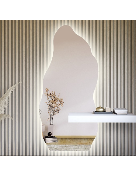 Zrkadlo s nepravidelným tvarom s výrezom pre skrinku so svietením - AURO 2 LED