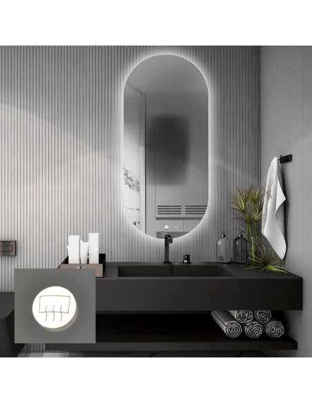 Kúpeľňové oválne zrkadlo s antiparnou podložkou - NIKO LED PREMIUM