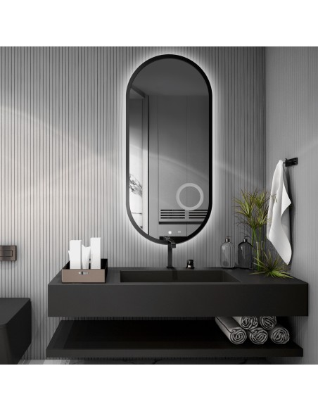 Oválne zrkadlo v ráme so zoom zrkadlom a vypínačom - OSKAR LED PREMIUM