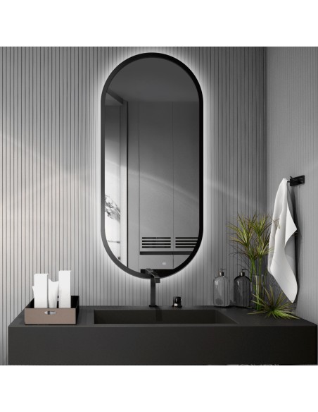 Oválne zrkadlo v ráme z čierneho MDF so svietením - OSKAR LED - farba rámu na výber