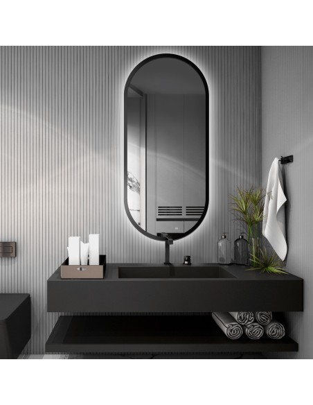 Oválne zrkadlo v ráme z čierneho MDF so svietením - OSKAR LED - farba rámu na výber