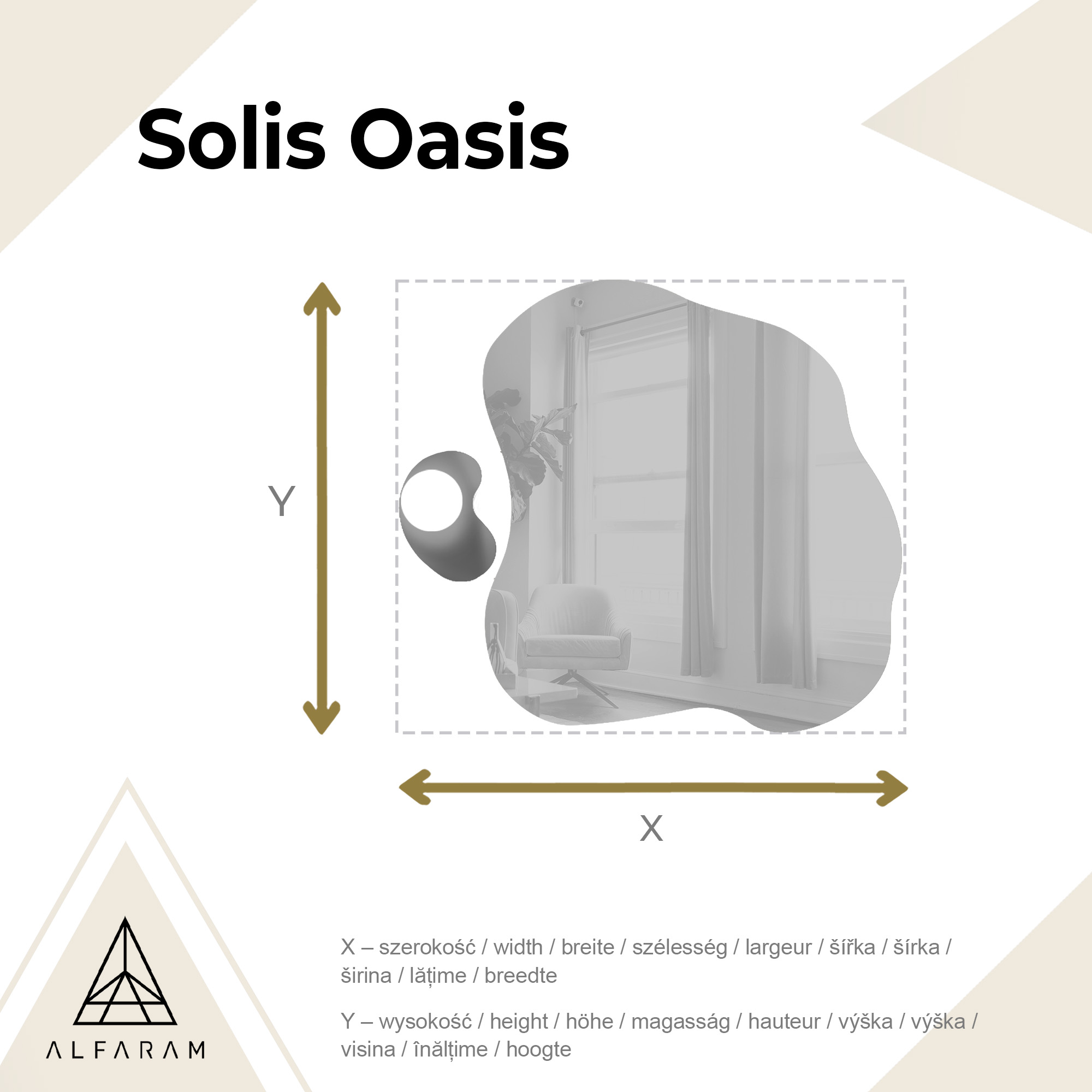 Zrkadlo s organickým tvarom a lampou – SOLIS OASIS